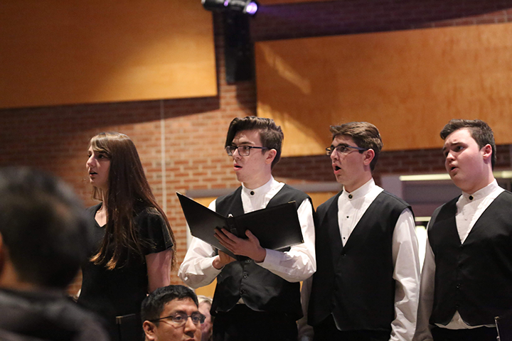(from left) Jess Gambino, Danny Geib, Matt Wesztergom, and Braedon O’Hara sing Sistah Mary.
