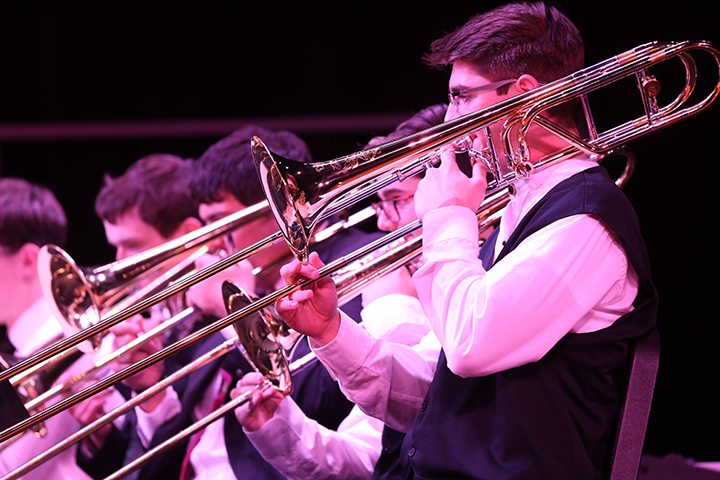 Matt Wesztergom and other trombone players perform Herald the Holidays. 
