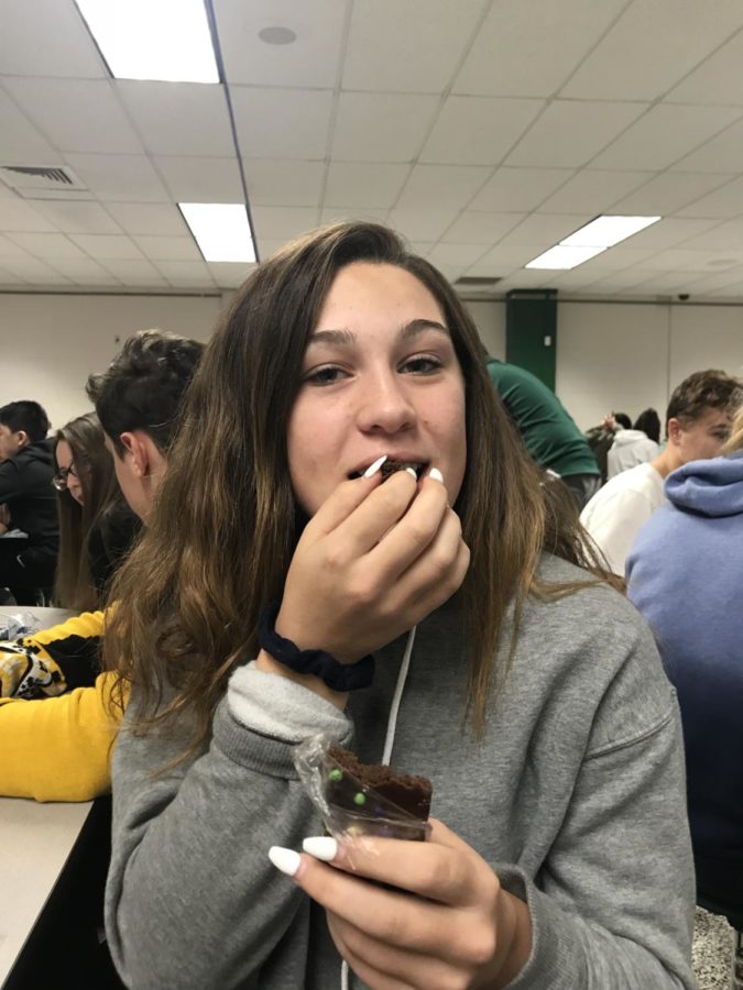 Madia Mazzucola enjoys a sweet treat after taking her math test.  
