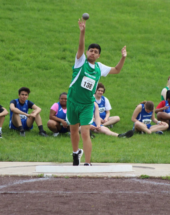 Sophomore Javier Altimirano throws the shot put.
