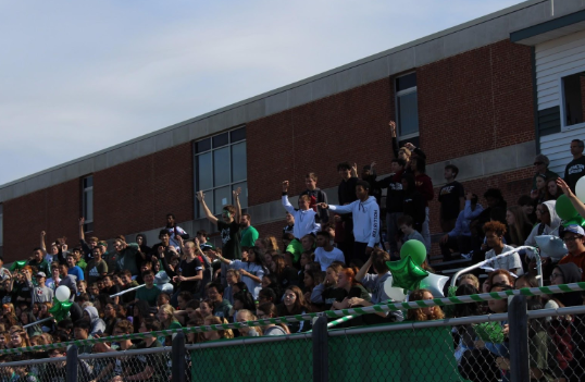 The sophomore student section cheered during the team announcements. 
