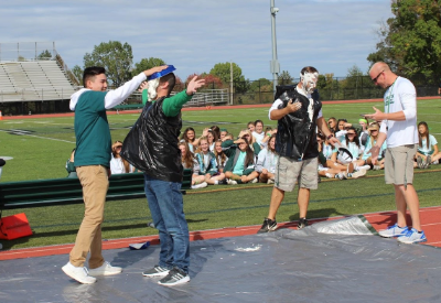 Mr. Chapin takes a pie to the face for charity at the annual pep rally. 