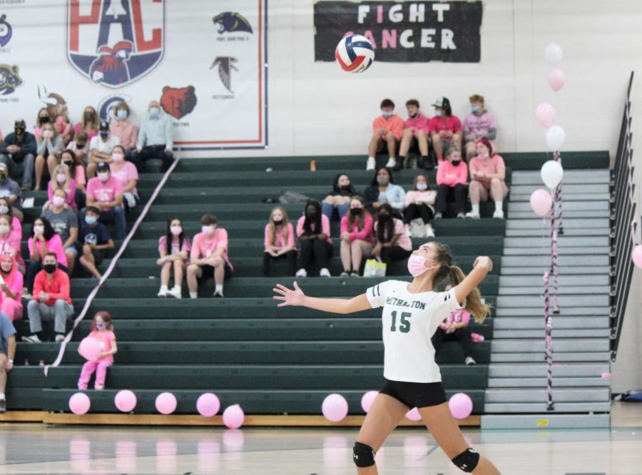 Ava Cingiser aces Boyertown at the Dig Pink game.
