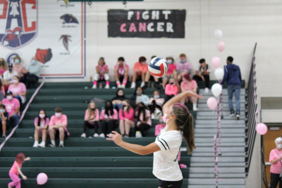 Rachel Pettine serves and plays setter for her team.
