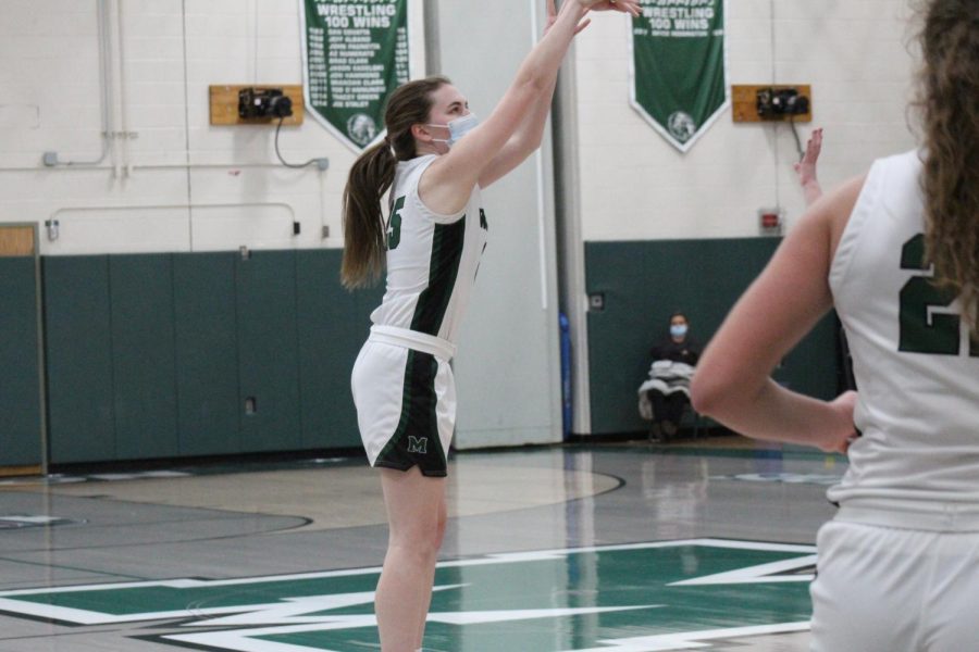 Tori Bockrath takes a three-point shot during third quarter action against the Bears.