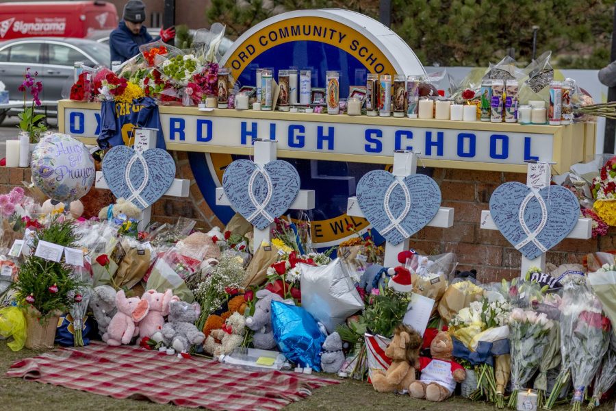 A memorial was put up outside Oxford High School for the victims of the shooting.