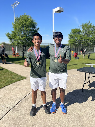 Dylan Wen (left) and Akash Suresh (right) after winning PAC doubles championship.