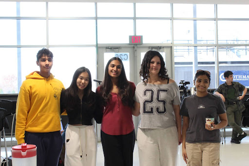 The 2024-25 club officers of the Medicine & Science Club. (from left to right) Avyukt Sharma, Katie Young, Adhara Reddy, Ava Fennell, and Arya Bhoir. This year’s coffeehouse was especially important as long time officers Young,Fennell, and Bhoir are graduating seniors, and this would be one of the final coffeehouses they would be able to attend. 