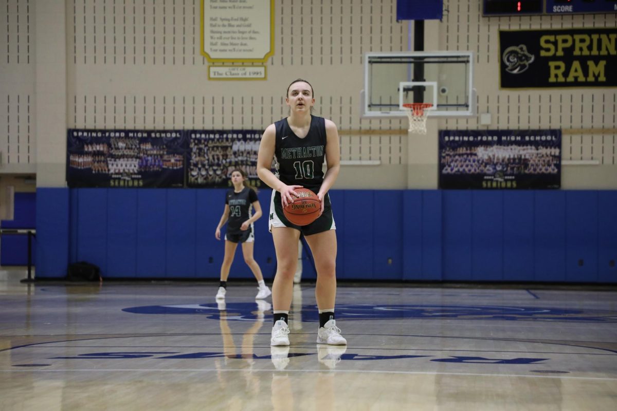 Senior Abby Arnold prepares for a free throw during regular season play against Spring-Ford. Abby entered the exclusive 1,000-point club this season.