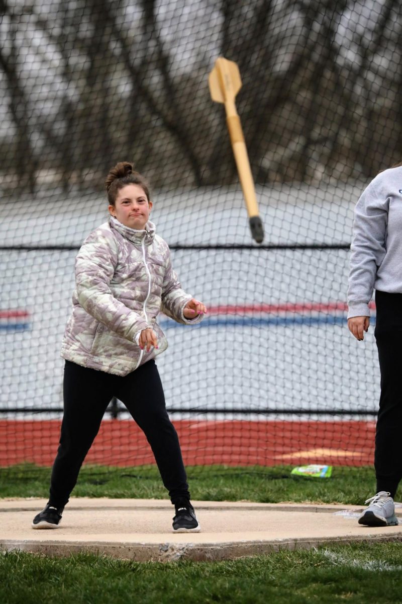Eva Doulgerakis, a senior, throws the mini-javelin during a regular season meet at Pottsgrove this season. 